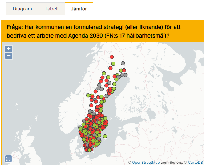 Karta från kommunrankning med ja och nej-svar